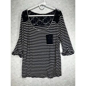 Espresso Brand 3/4 Button Tab Sleeve Navy Blue Nautical Top Womens Plus Size 1X